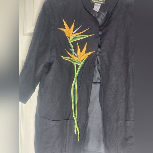 Bob Mockie Wearable Art L Black LINEN Blend Lined Pockets 3/4 Slv Women’s Blazer - Picture 3 of 9